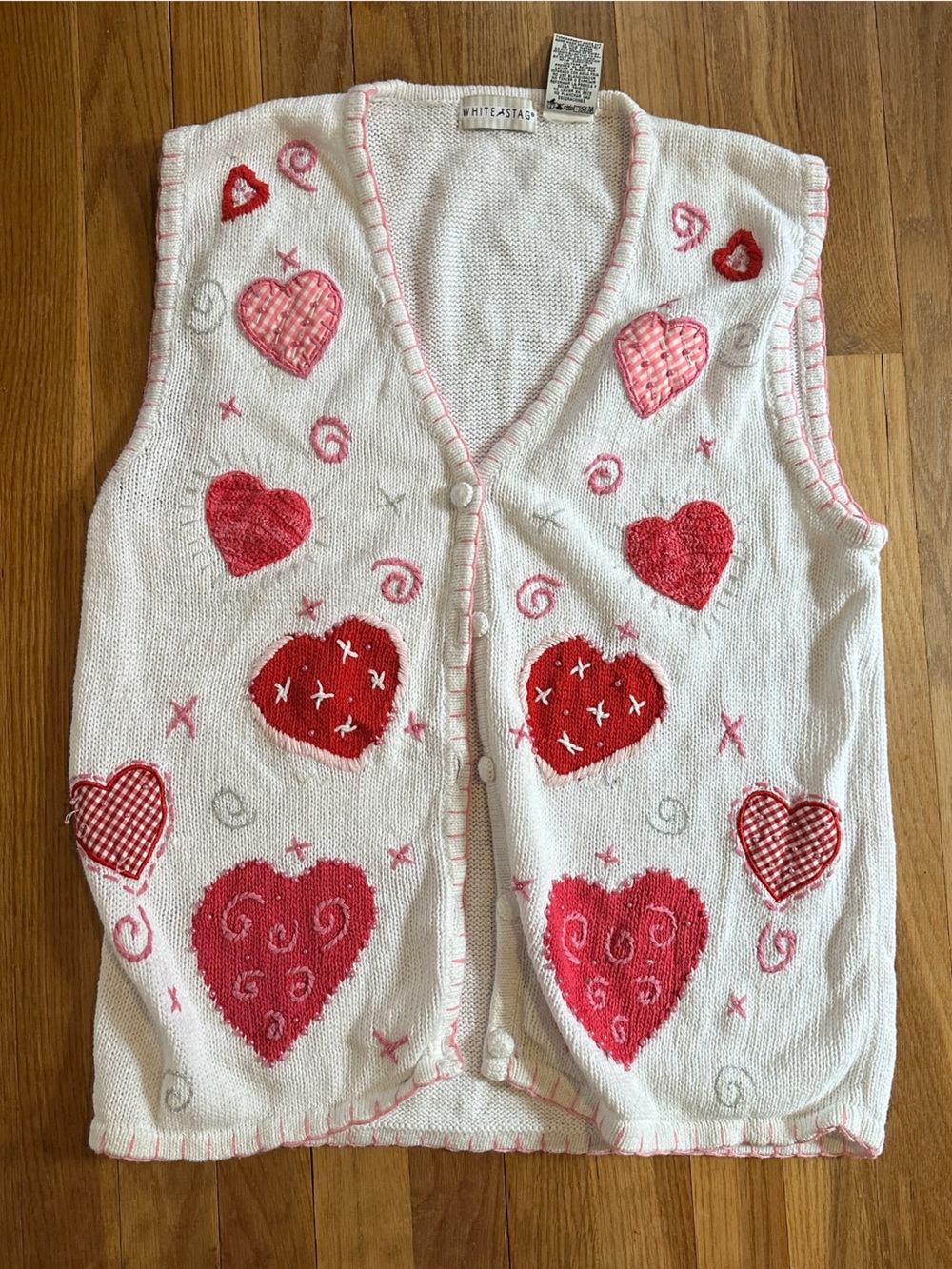 Vintage White Stag Knit Valentine Heart Cardigan Vest